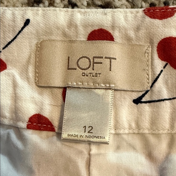 LOFT White and Red Cherry Print Women's Shorts - Picture 2 of 5